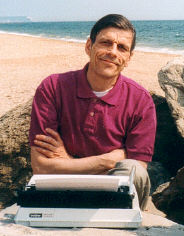 Me and my typewriter on a Bournemouth beach.